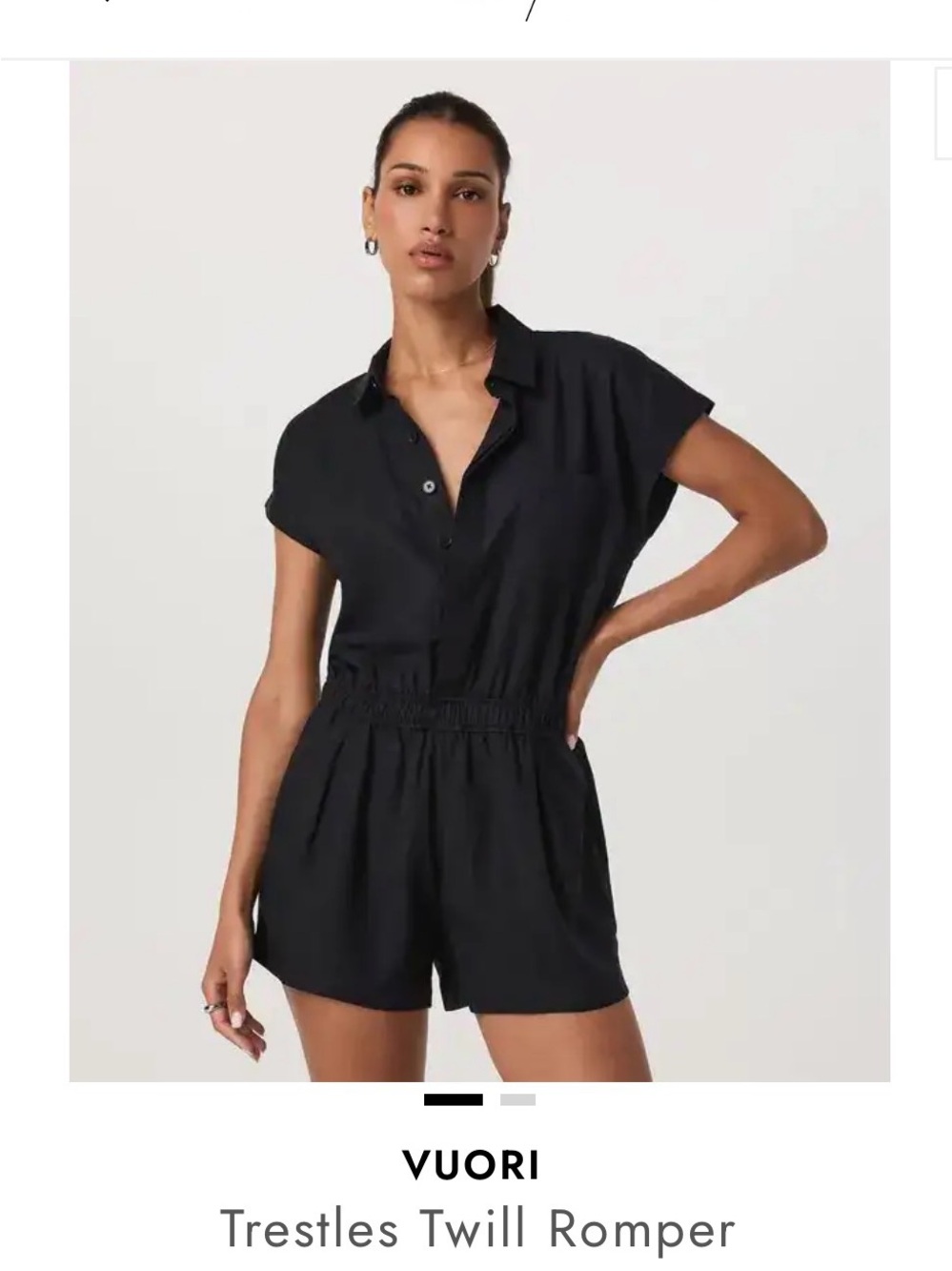 Vuori Trestles Twill Large Lyocell Black Button-Front Romper